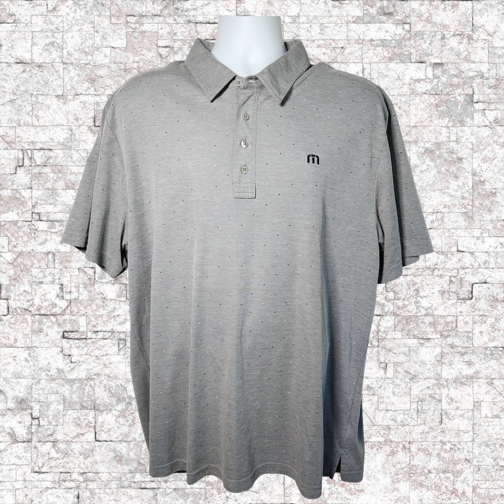 Travis Mathew Polo Shirt Mens XXL Gray Speckled Print Golf Short Sleeve H8